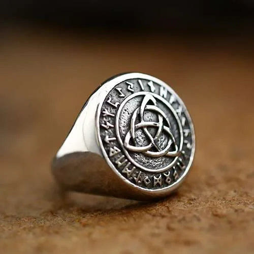 WorldNorse Simple Rune And Celtic Knot Chunky Ring