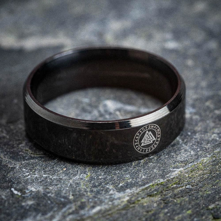 WorldNorse Vintage Valknut Black Stainless Steel Ring