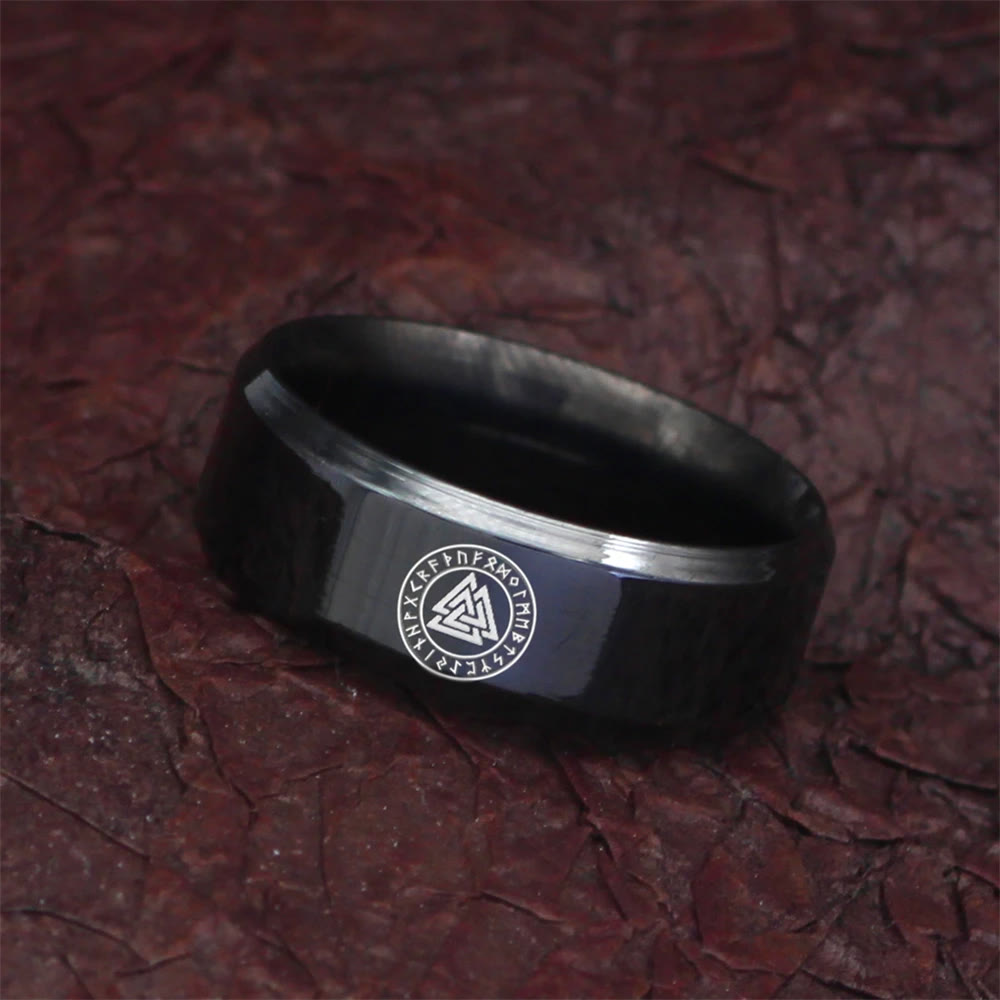 WorldNorse Vintage Valknut Black Stainless Steel Ring