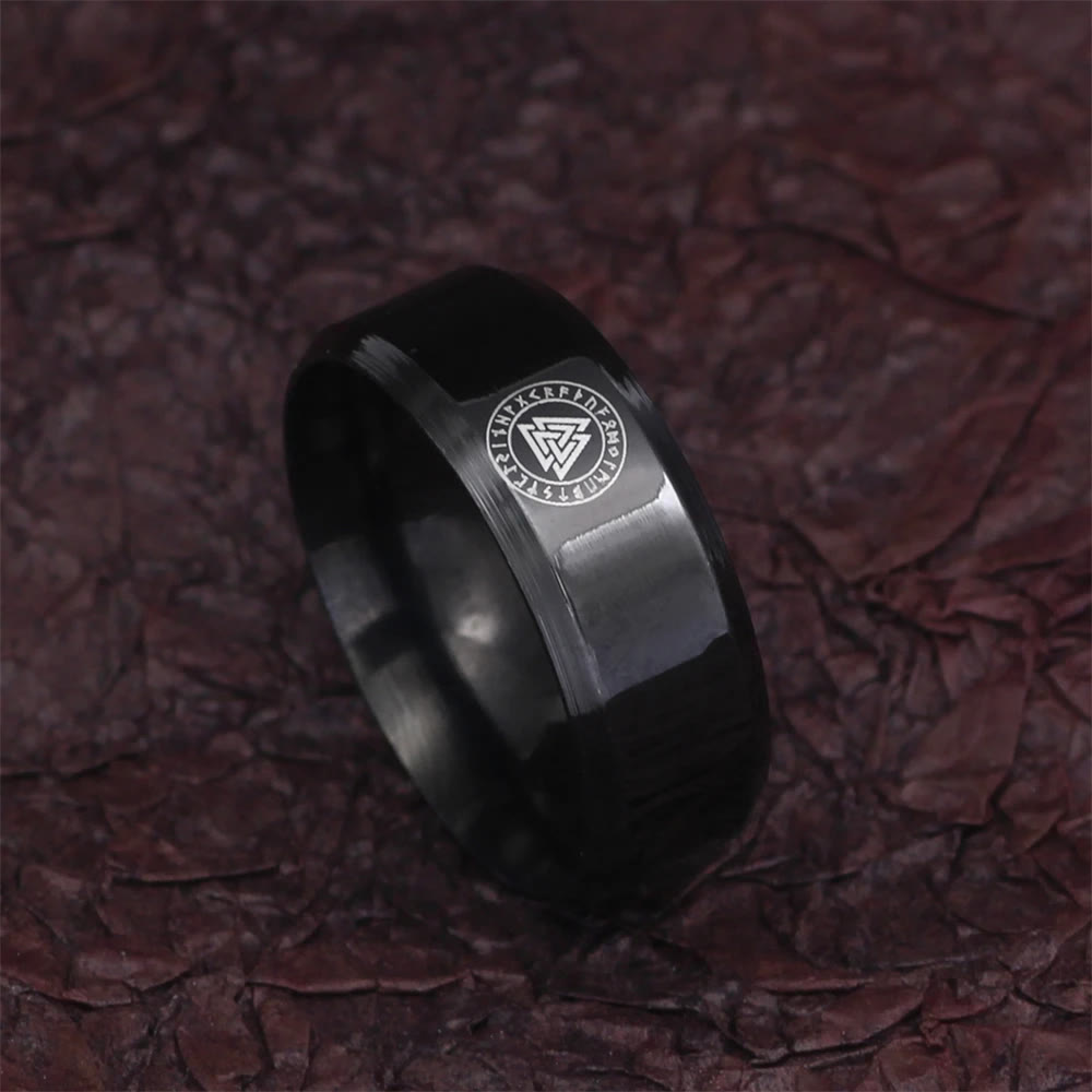 WorldNorse Vintage Valknut Black Stainless Steel Ring