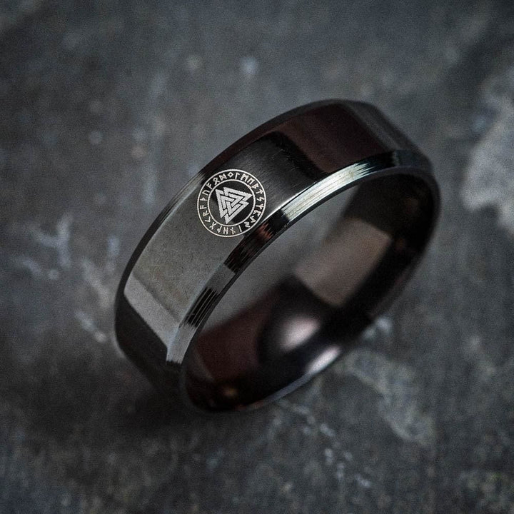 WorldNorse Vintage Valknut Black Stainless Steel Ring