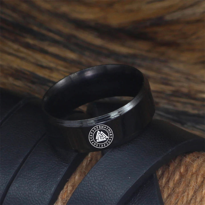 WorldNorse Vintage Valknut Black Stainless Steel Ring