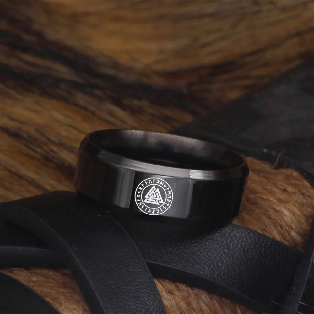 WorldNorse Vintage Valknut Black Stainless Steel Ring