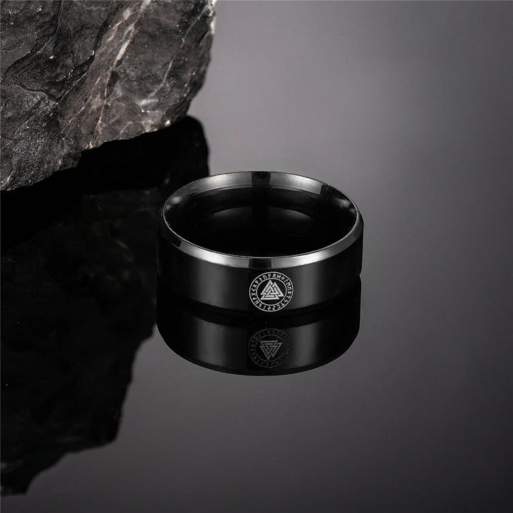 WorldNorse Vintage Valknut Black Stainless Steel Ring