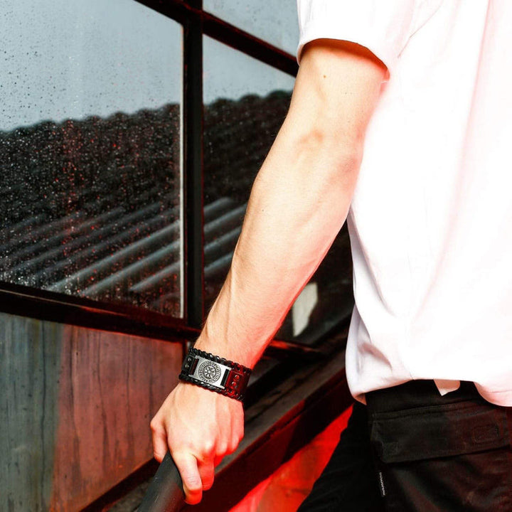 WorldNorse Genuine Leather Buckle Arm Cuff Vegvisir Metal Bracelet - image 1