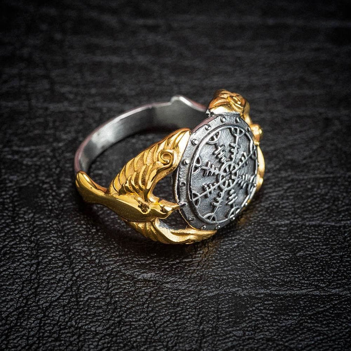 WorldNorse Viking Odin Raven & Helm Of Awe Ring