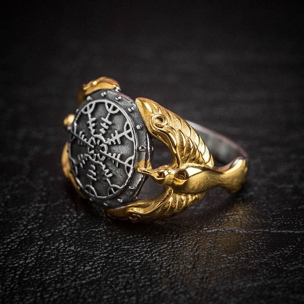 WorldNorse Viking Odin Raven & Helm Of Awe Ring