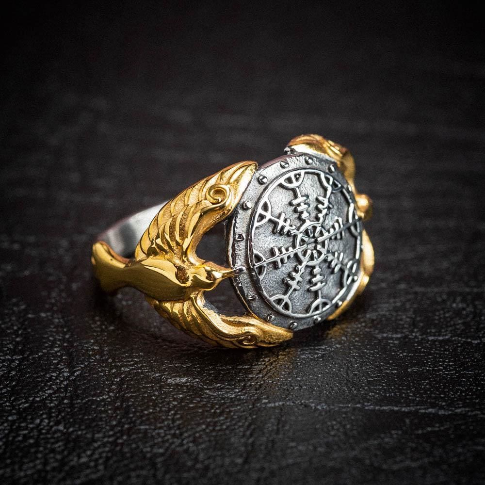 WorldNorse Viking Odin Raven & Helm Of Awe Ring