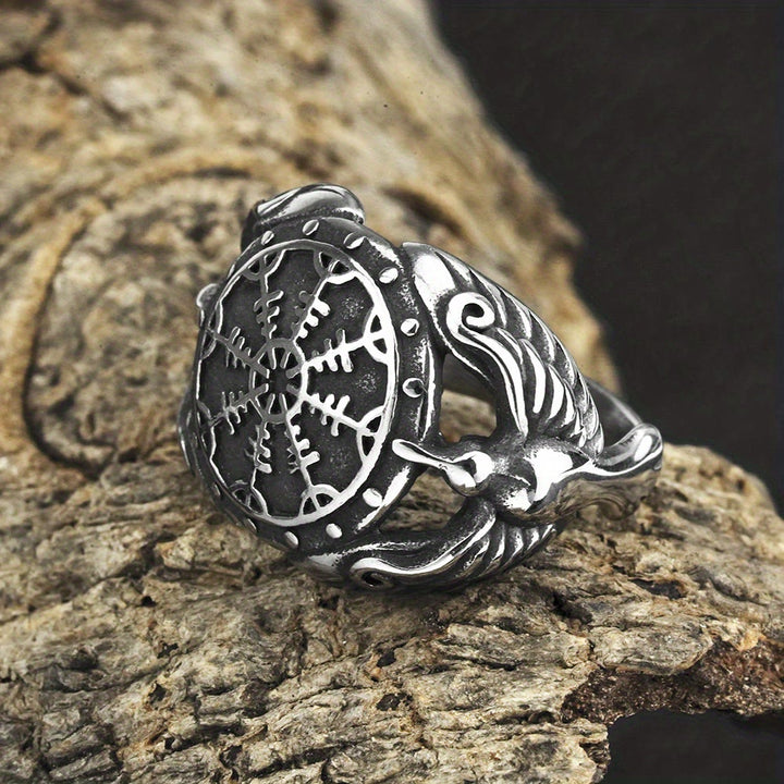 WorldNorse Viking Odin Raven & Helm Of Awe Ring