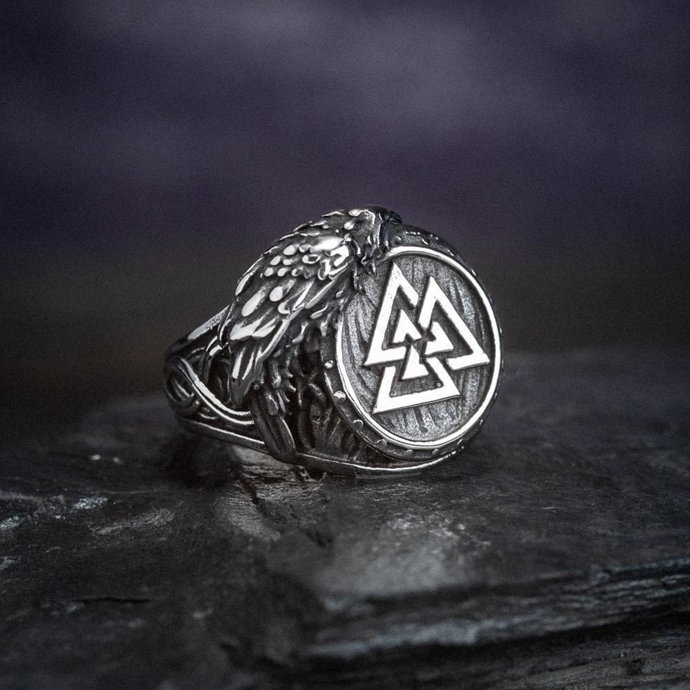 WorldNorse Men's Viking Raven And Valknut Ring