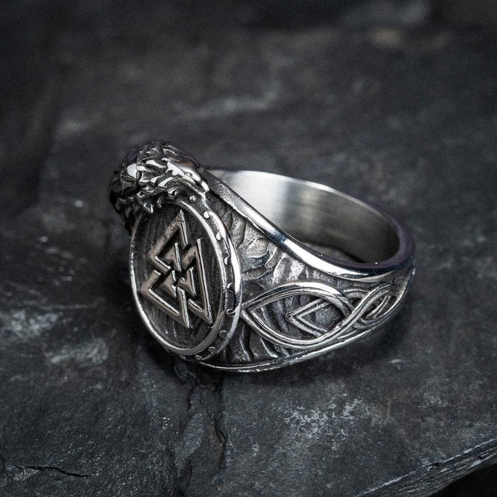 WorldNorse Men's Viking Raven And Valknut Ring