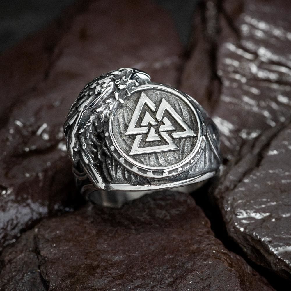 WorldNorse Men's Viking Raven And Valknut Ring