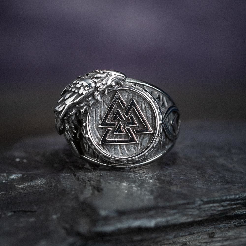 WorldNorse Men's Viking Raven And Valknut Ring