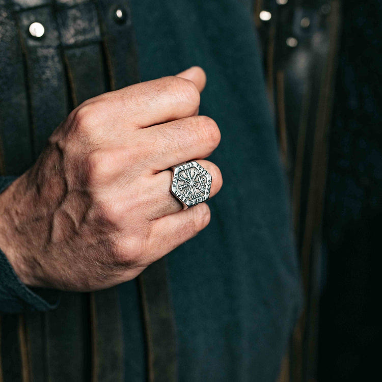 WorldNorse Valknut Compass Stainless Steel Viking Ring - image 1