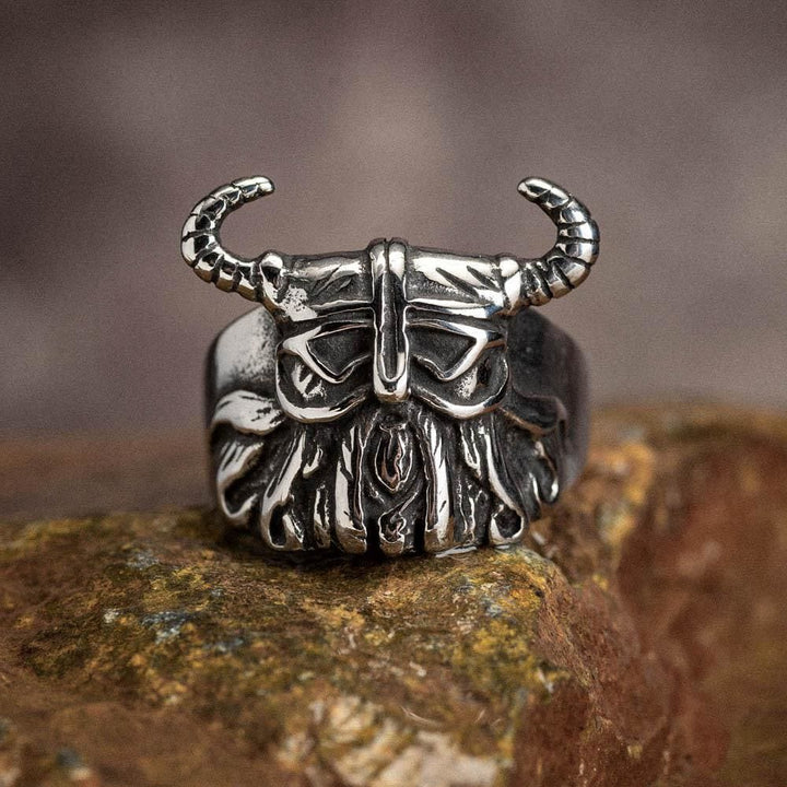 WorldNorse Personality Horned Helmet Viking Warrior Ring