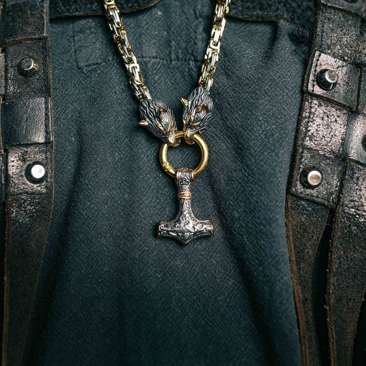 WorldNorse Vintage Viking Mjolnir With Wolves Necklace & Bracelet