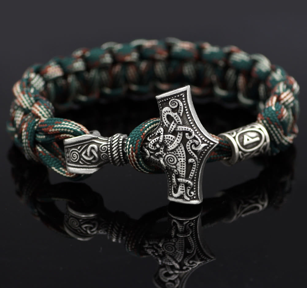 WorldNorse Thor's Hammer Braided Rope Viking Mjolnir Bracelet