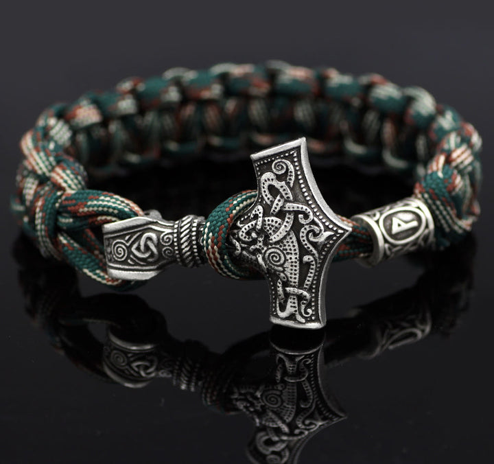 WorldNorse Thor's Hammer Braided Rope Viking Mjolnir Bracelet