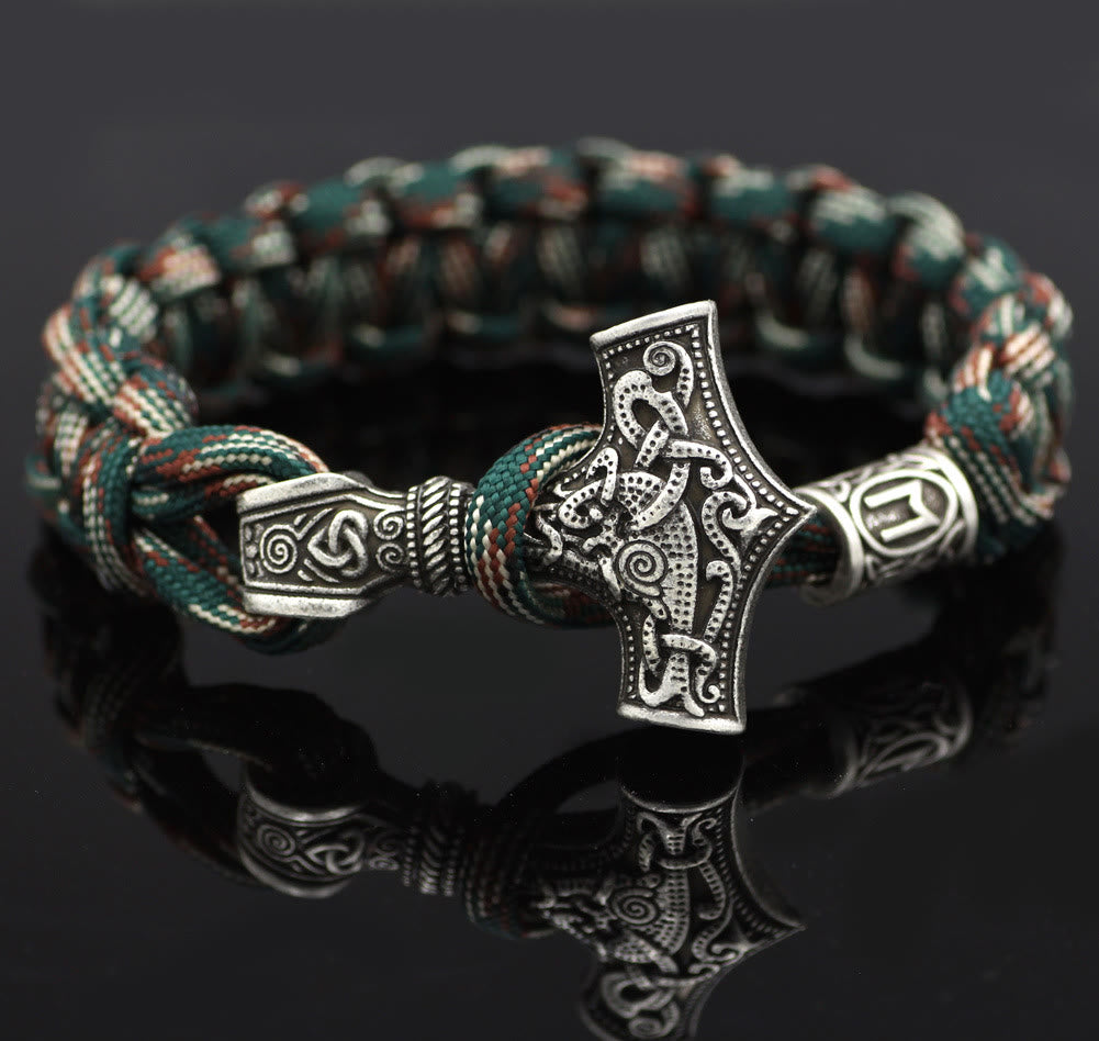 WorldNorse Thor's Hammer Braided Rope Viking Mjolnir Bracelet