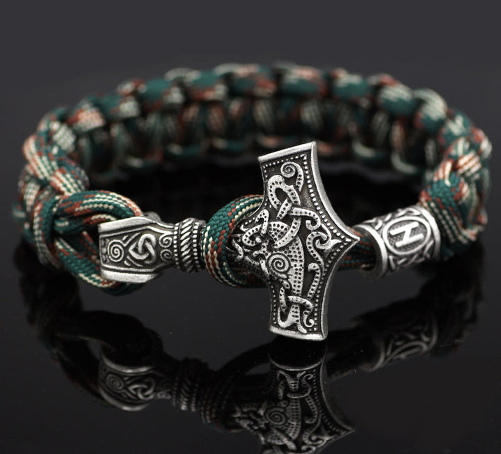 WorldNorse Thor's Hammer Braided Rope Viking Mjolnir Bracelet