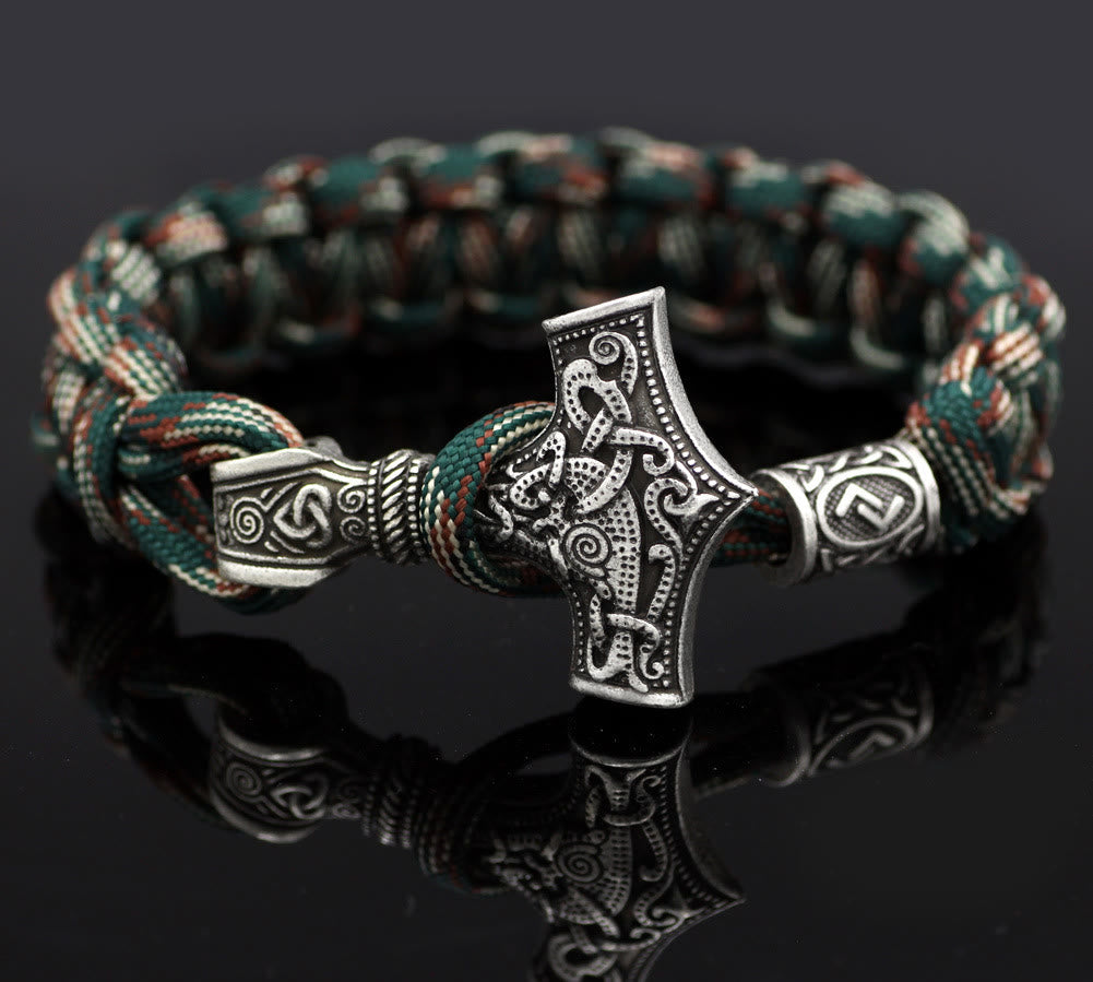 WorldNorse Thor's Hammer Braided Rope Viking Mjolnir Bracelet