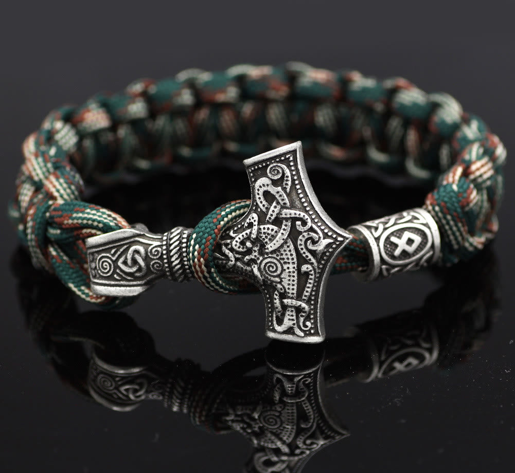 WorldNorse Thor's Hammer Braided Rope Viking Mjolnir Bracelet