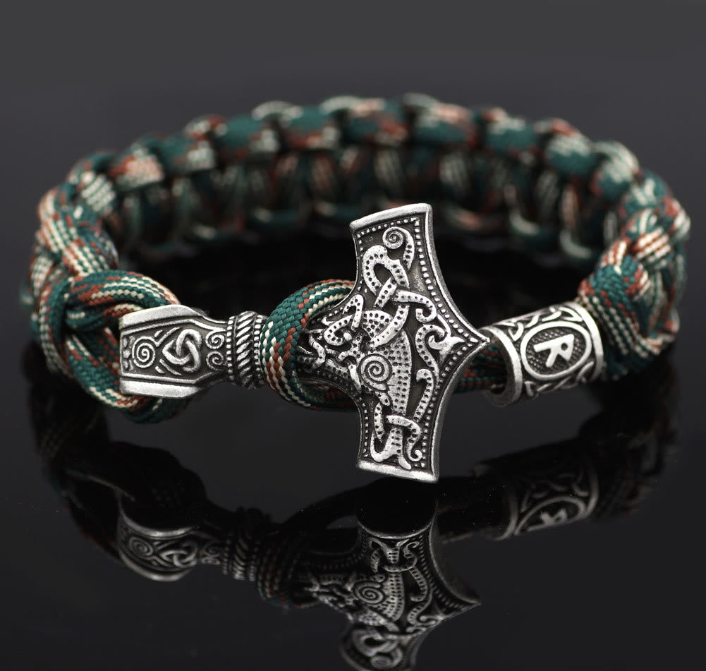 WorldNorse Thor's Hammer Braided Rope Viking Mjolnir Bracelet