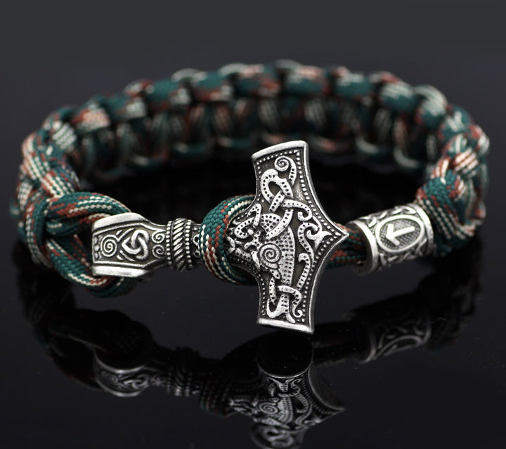 WorldNorse Thor's Hammer Braided Rope Viking Mjolnir Bracelet