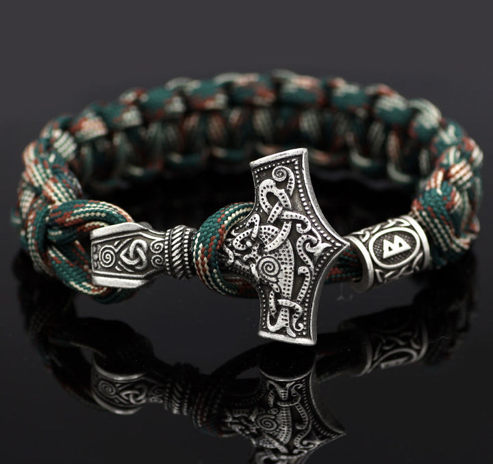 WorldNorse Thor's Hammer Braided Rope Viking Mjolnir Bracelet