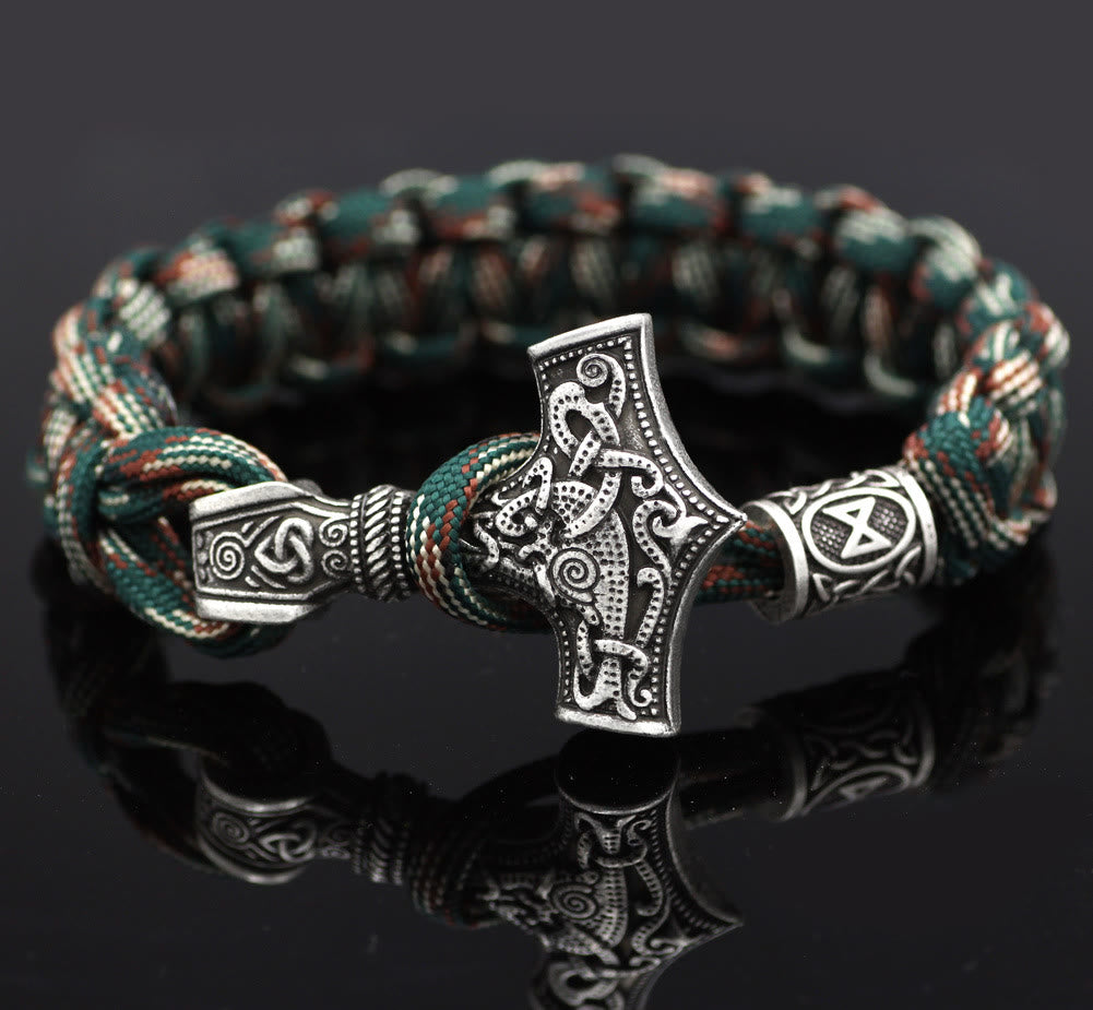 WorldNorse Thor's Hammer Braided Rope Viking Mjolnir Bracelet