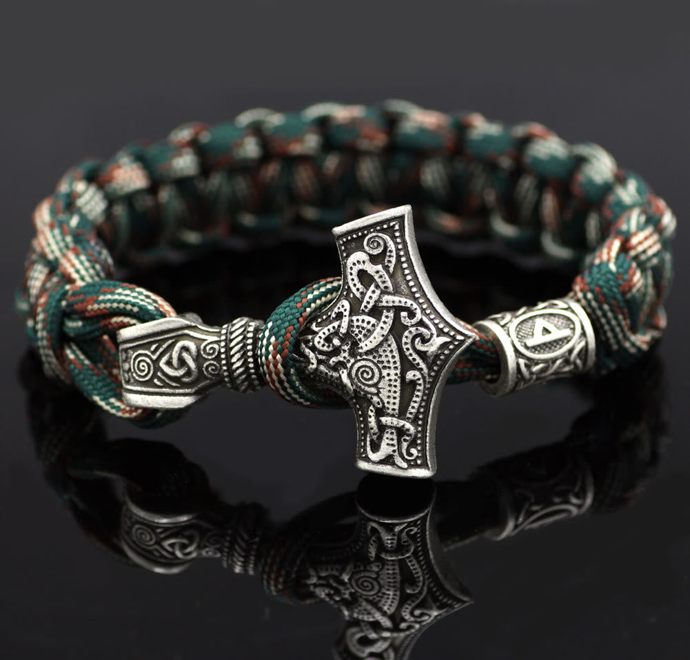 WorldNorse Thor's Hammer Braided Rope Viking Mjolnir Bracelet