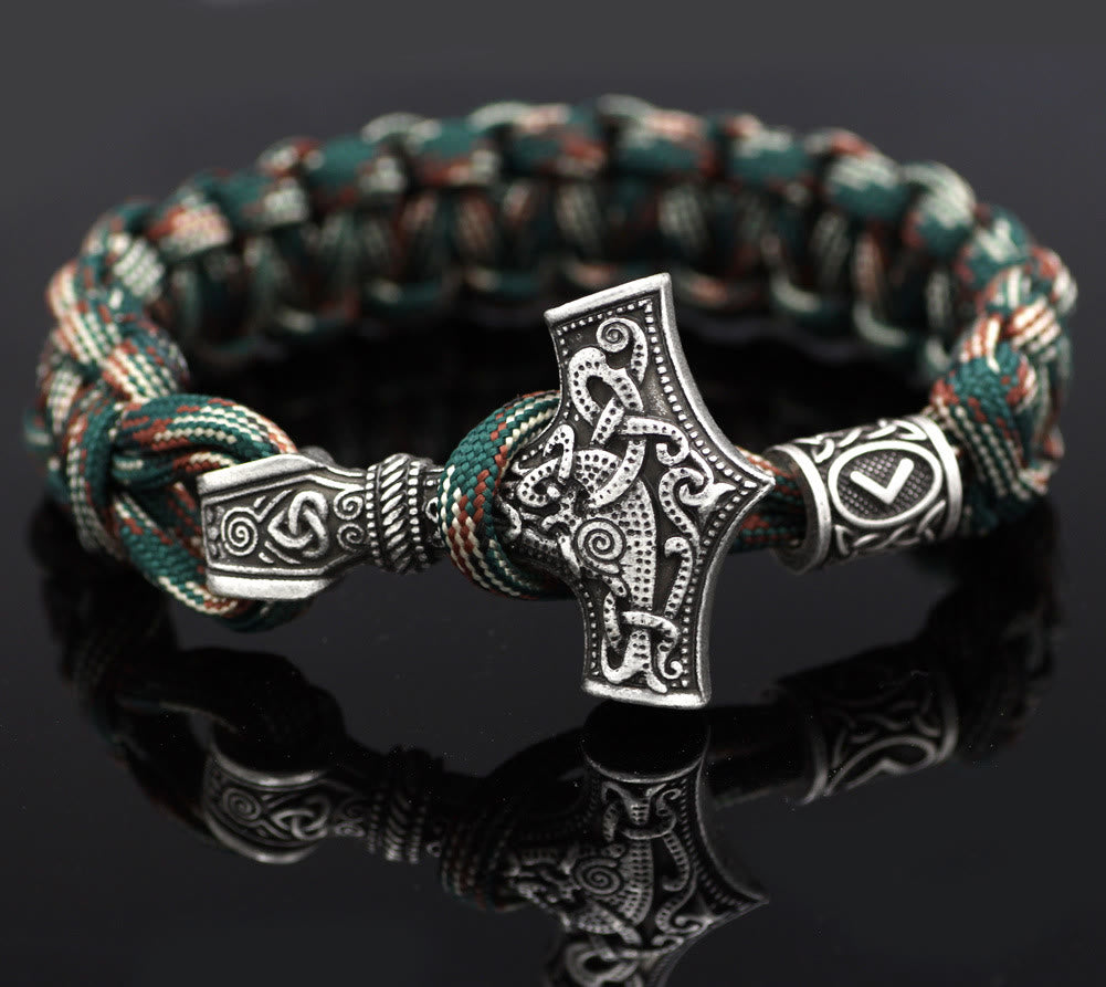 WorldNorse Thor's Hammer Braided Rope Viking Mjolnir Bracelet