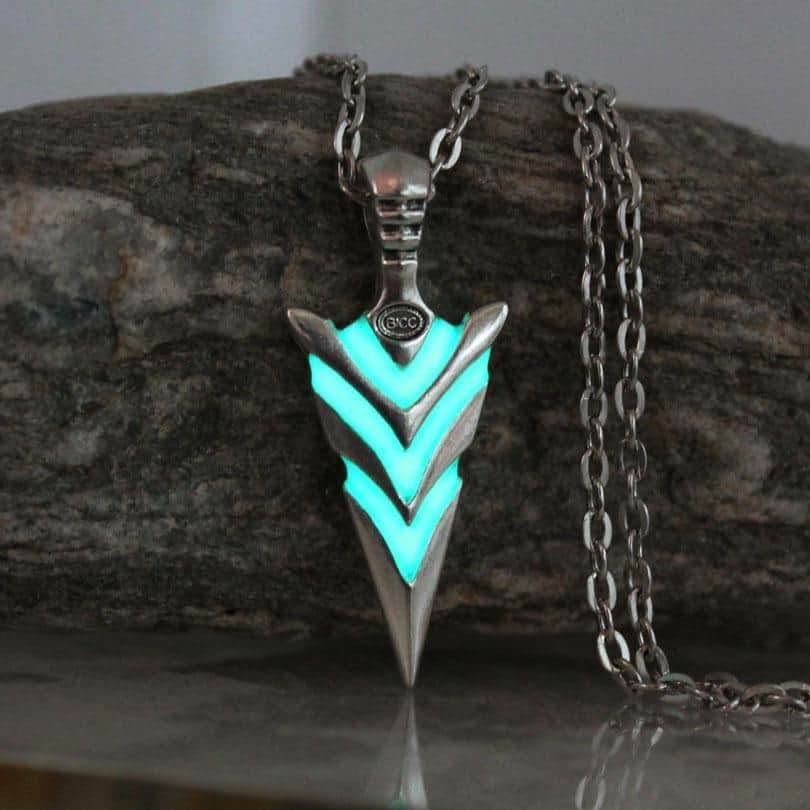 WorldNorse Glow In The Dark Arrowhead Necklace - Silver#Blue Light - image 0