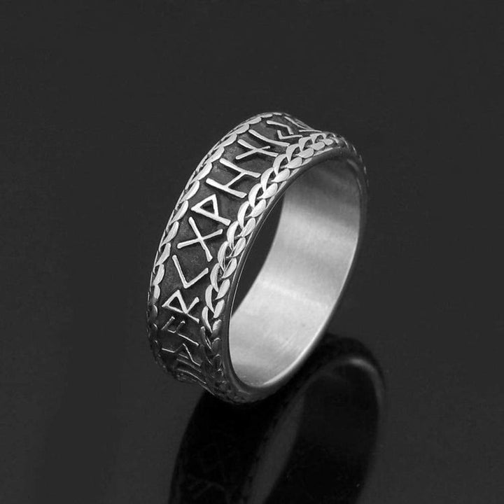 WorldNorse Antique Viking Rune and Knot Ring in Stainless Steel