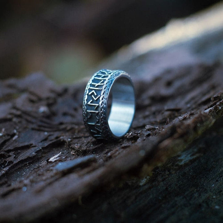 WorldNorse Antique Viking Rune and Knot Ring in Stainless Steel