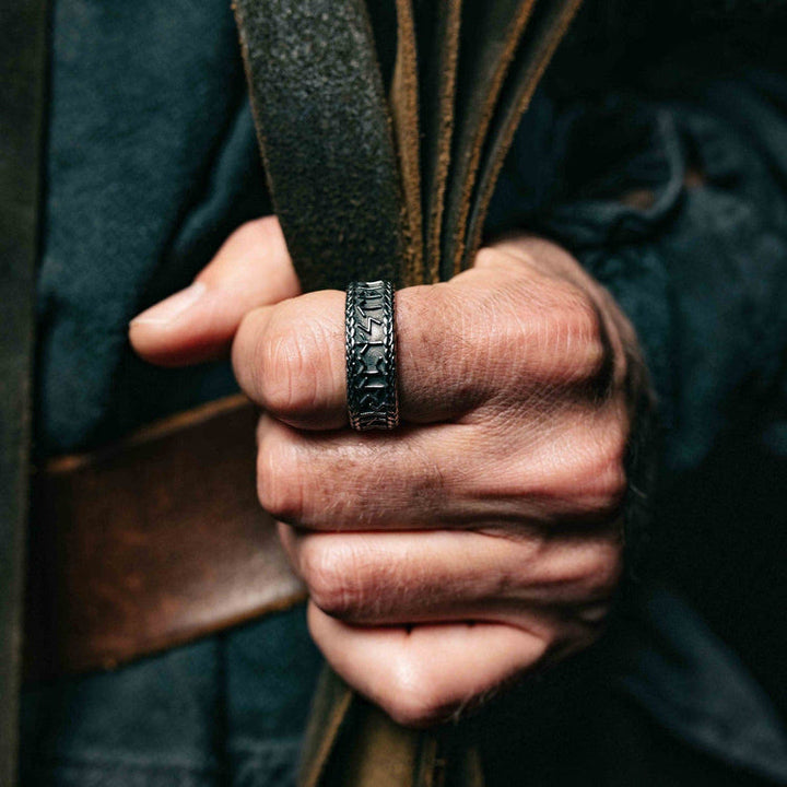 WorldNorse Antique Viking Rune and Knot Ring in Stainless Steel - image 1