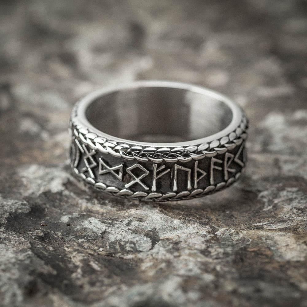 WorldNorse Antique Viking Rune and Knot Ring in Stainless Steel