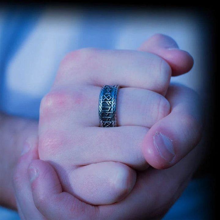 WorldNorse Antique Viking Rune and Knot Ring in Stainless Steel