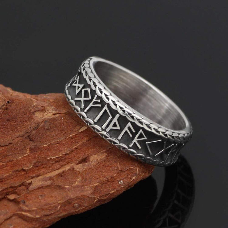 WorldNorse Antique Viking Rune and Knot Ring in Stainless Steel