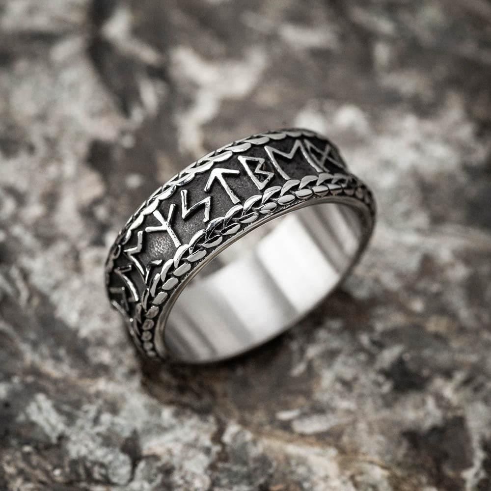 WorldNorse Antique Viking Rune and Knot Ring in Stainless Steel