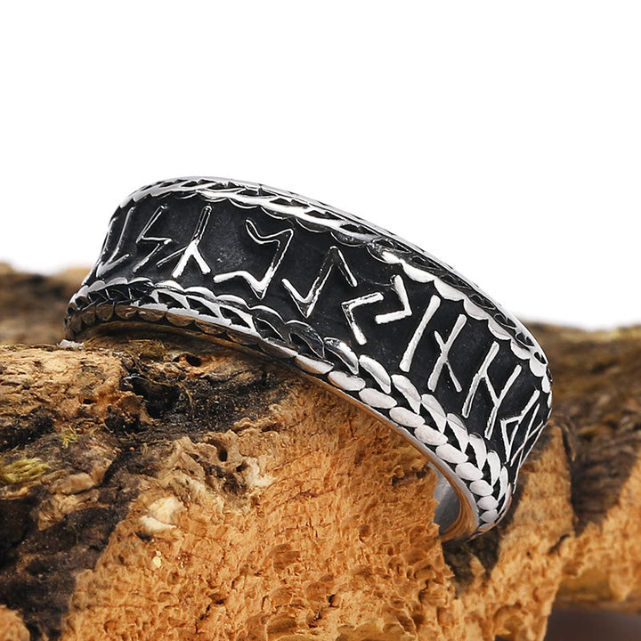 WorldNorse Antique Viking Rune and Knot Ring in Stainless Steel