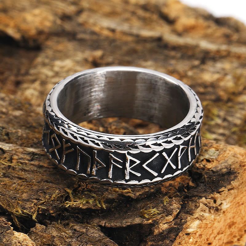 WorldNorse Antique Viking Rune and Knot Ring in Stainless Steel