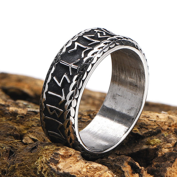 WorldNorse Antique Viking Rune and Knot Ring in Stainless Steel