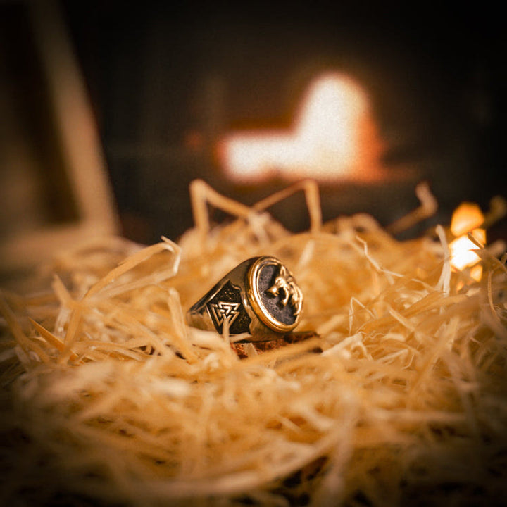 WorldNorse Viking Wolf Head Valknut Ring