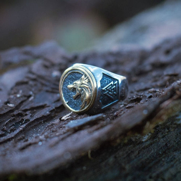 WorldNorse Viking Wolf Head Valknut Ring