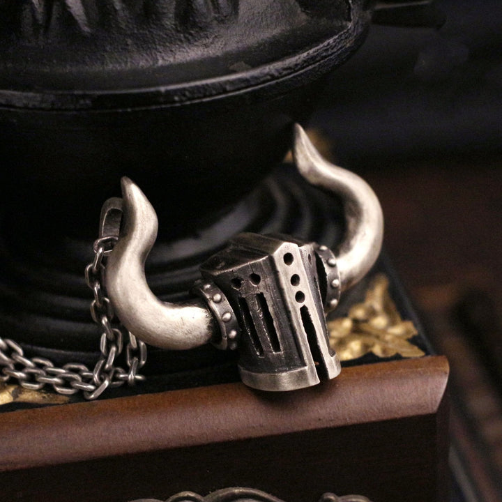 WorldNorse Retro Crusader Horned Heavy Helmet Necklace - image 3