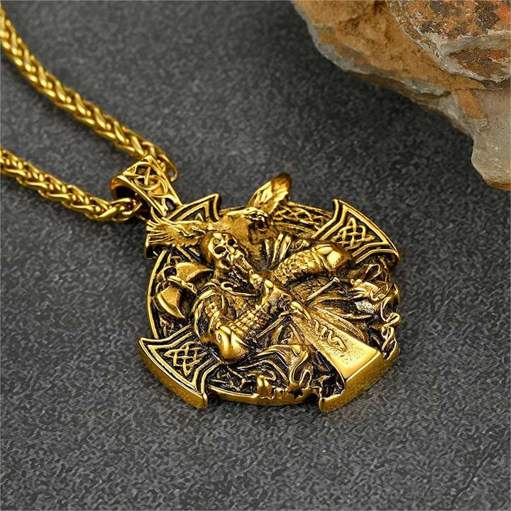 WorldNorse Odin's Warrior Raven Shield Pendant Necklace - Gold - image 6
