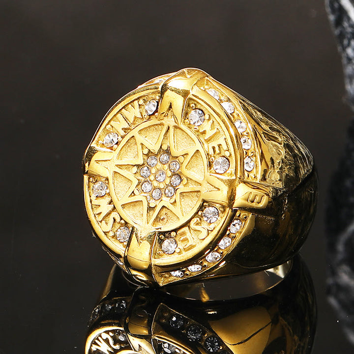 WorldNorse Anchor Compass Octagonal Star Amulet Ring