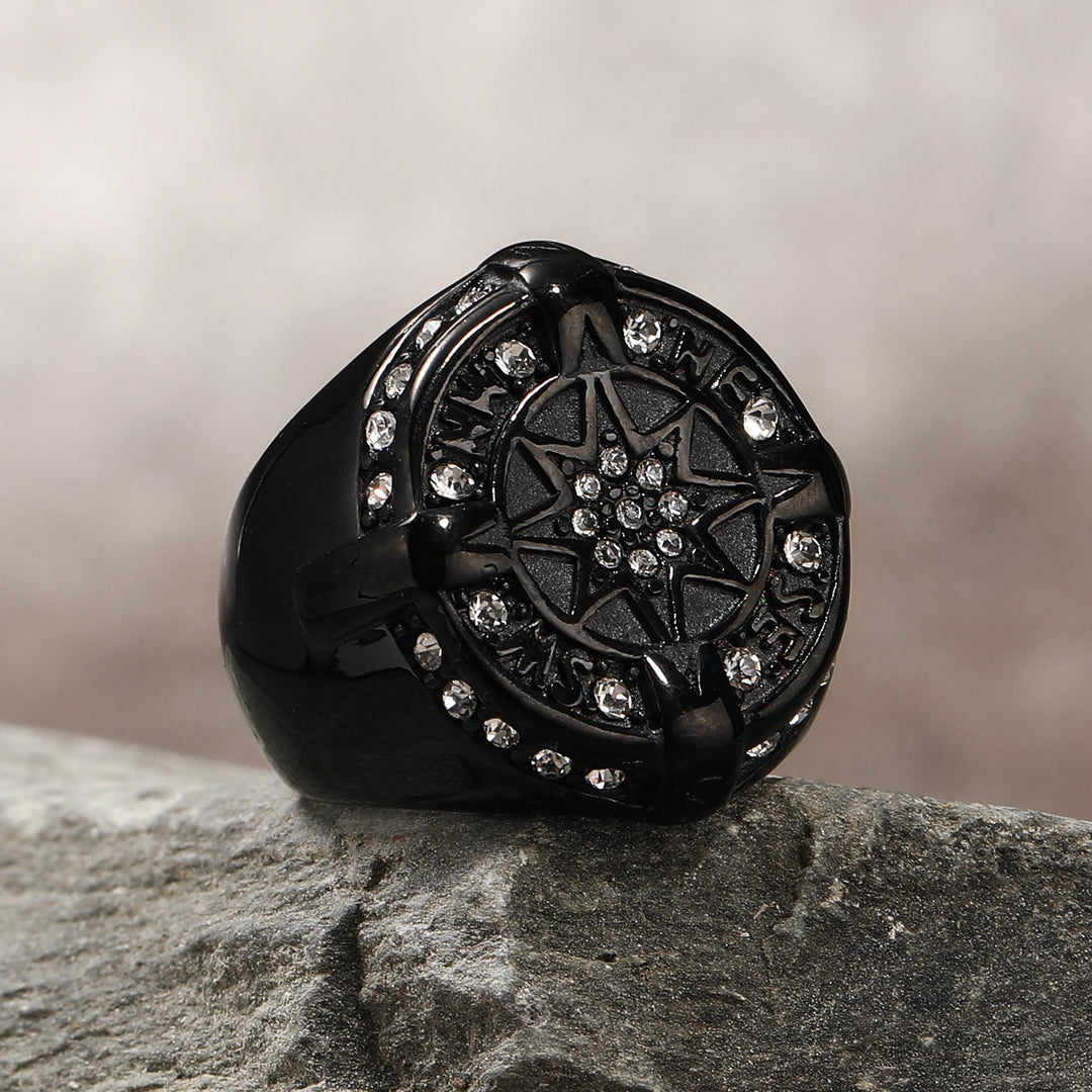 WorldNorse Anchor Compass Octagonal Star Amulet Ring