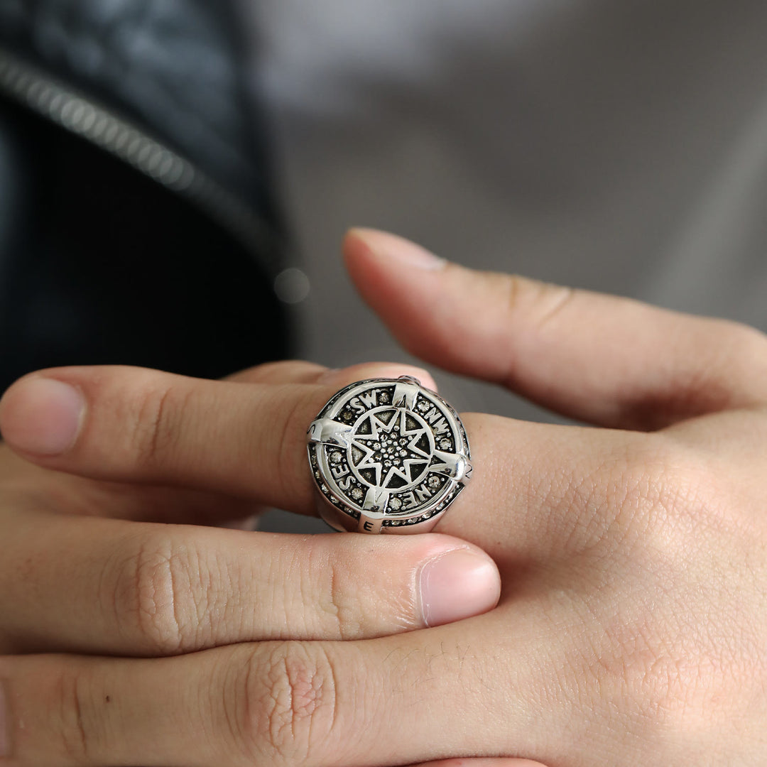 WorldNorse Anchor Compass Octagonal Star Amulet Ring